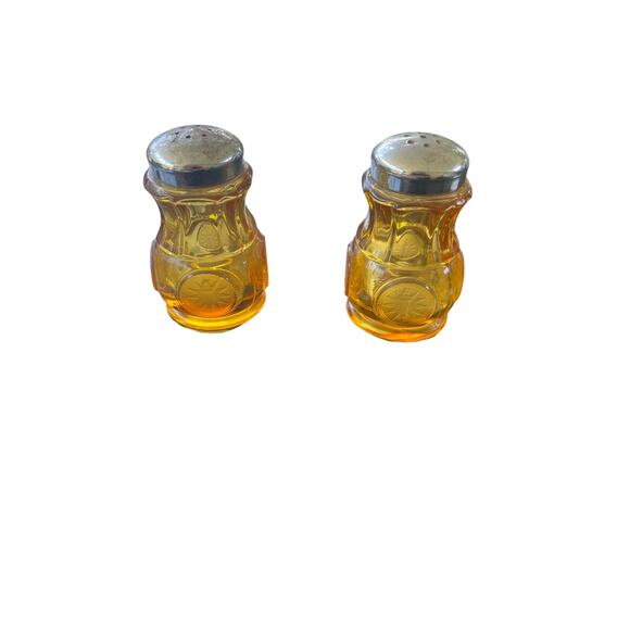 1970’s Fostoria Amber Coin Pattern Salt and Pepper Shaker Set - Picture 1 of 3